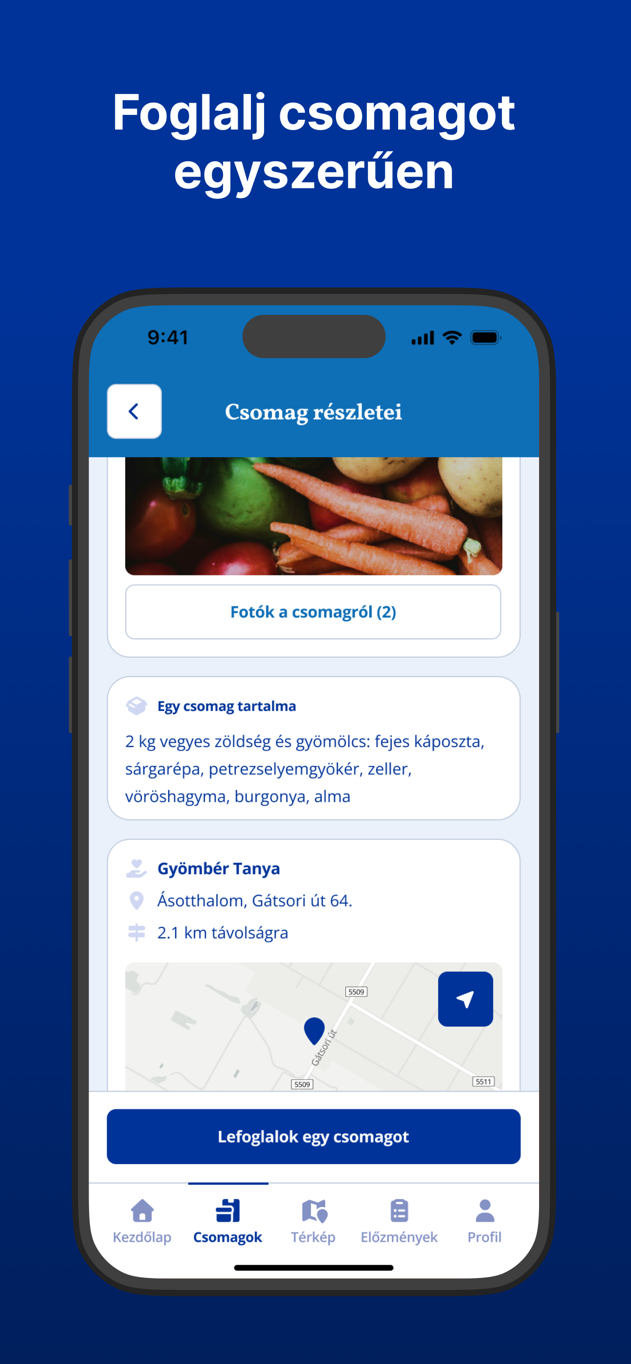 Csomag részletek képernyőkép