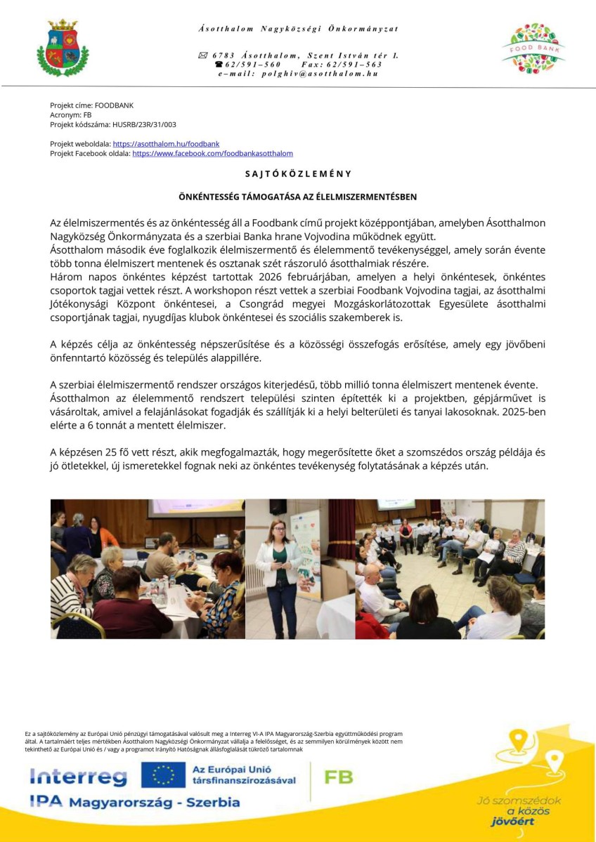Önkéntesség az élelmiszermentés szolgálatában Ásotthalmon